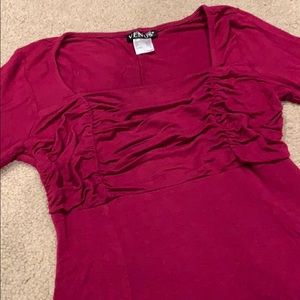 Pinkish-wine square neck long sleeve blouse